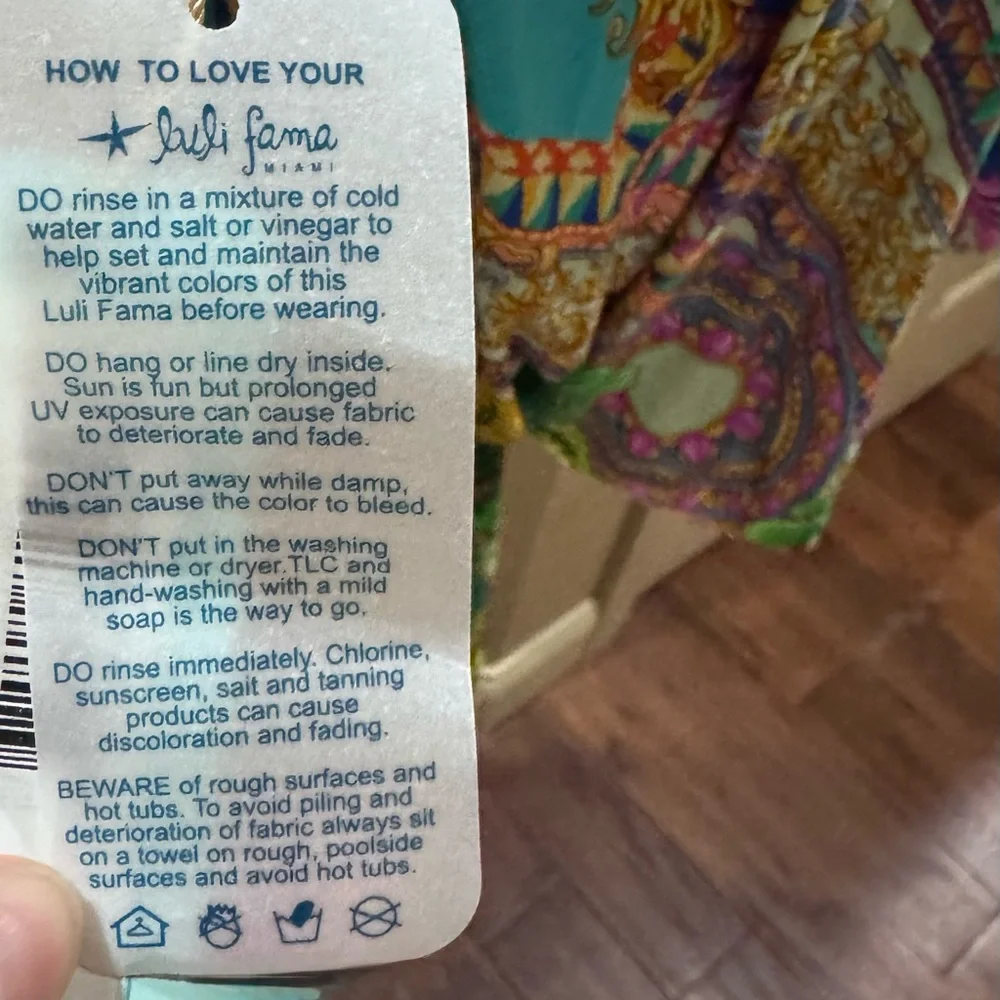 NWT Lulu Fama -Orange and Green Plunge Neck Flutter Sleeve Sundress - Picture 8 of 9